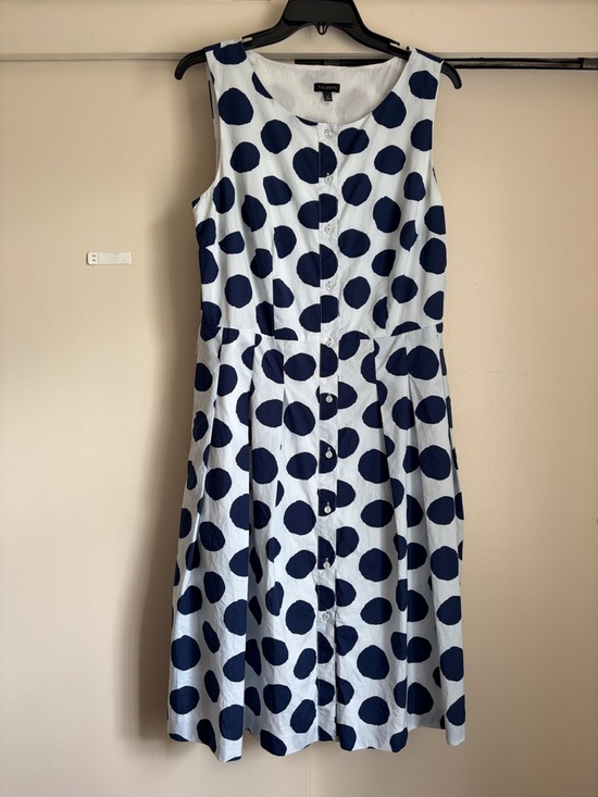 Talbots Dresses & Skirts - Talbots White Midi Dress with Navy Polka Dots
